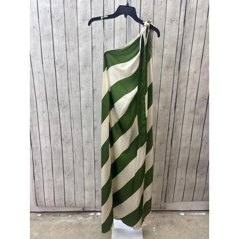 Ronny Kobo M Green White Striped Sleeveless Halter Tie Neck Backless Maxi Dress - Picture 4 of 8